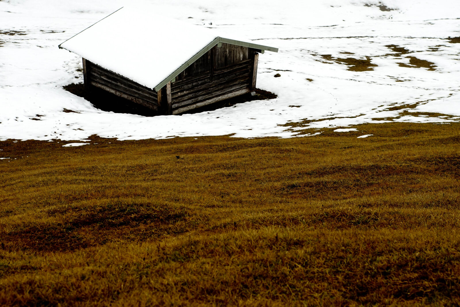 Sony a7R + Sony DT 50mm F1.8 SAM sample photo. Hut, meadow, snowy, spring photography