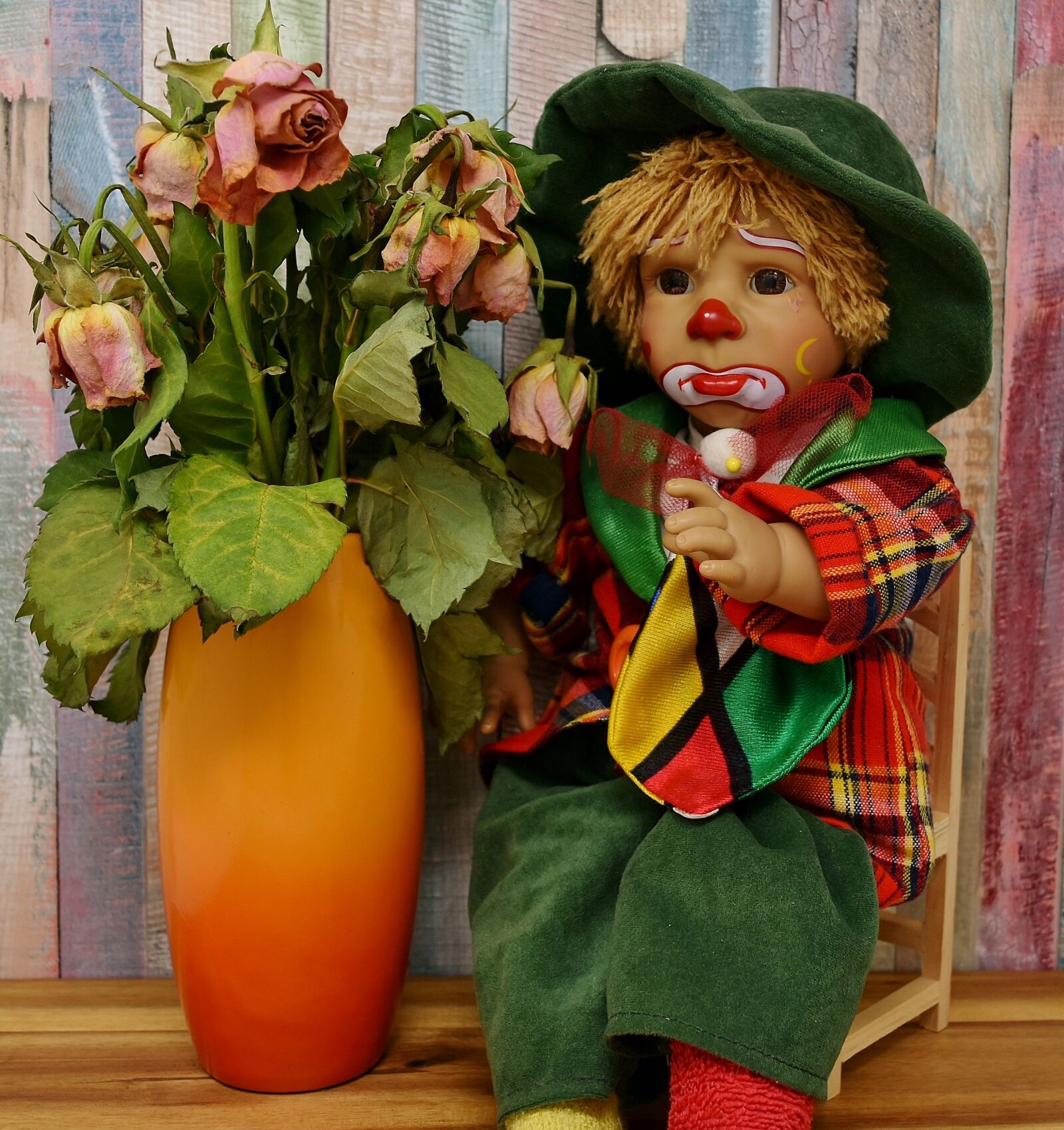 Nikon D7200 sample photo. Clown, sad, roses photography