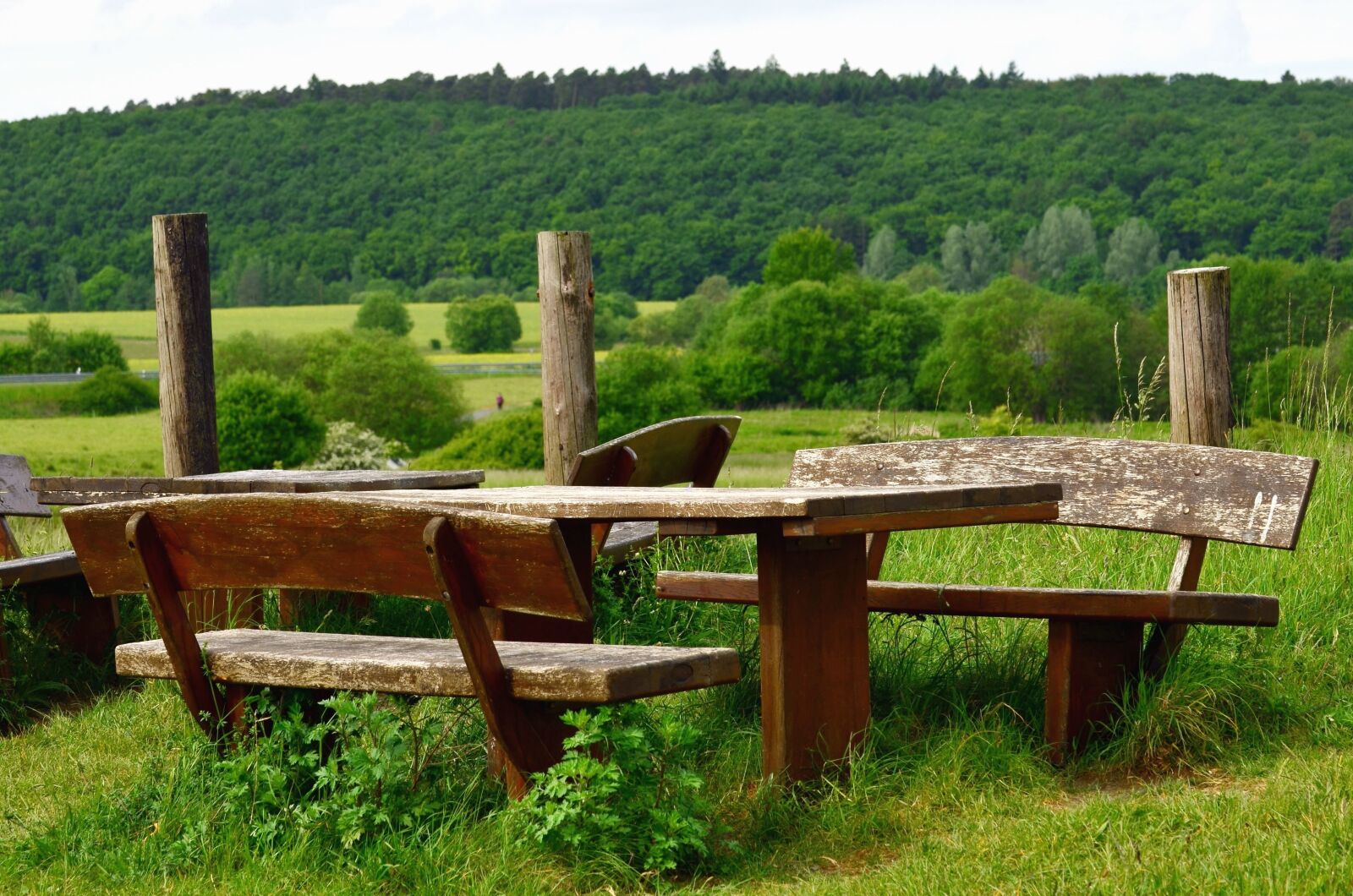 Nikon D5100 sample photo. Bench, table, forest, mountain photography