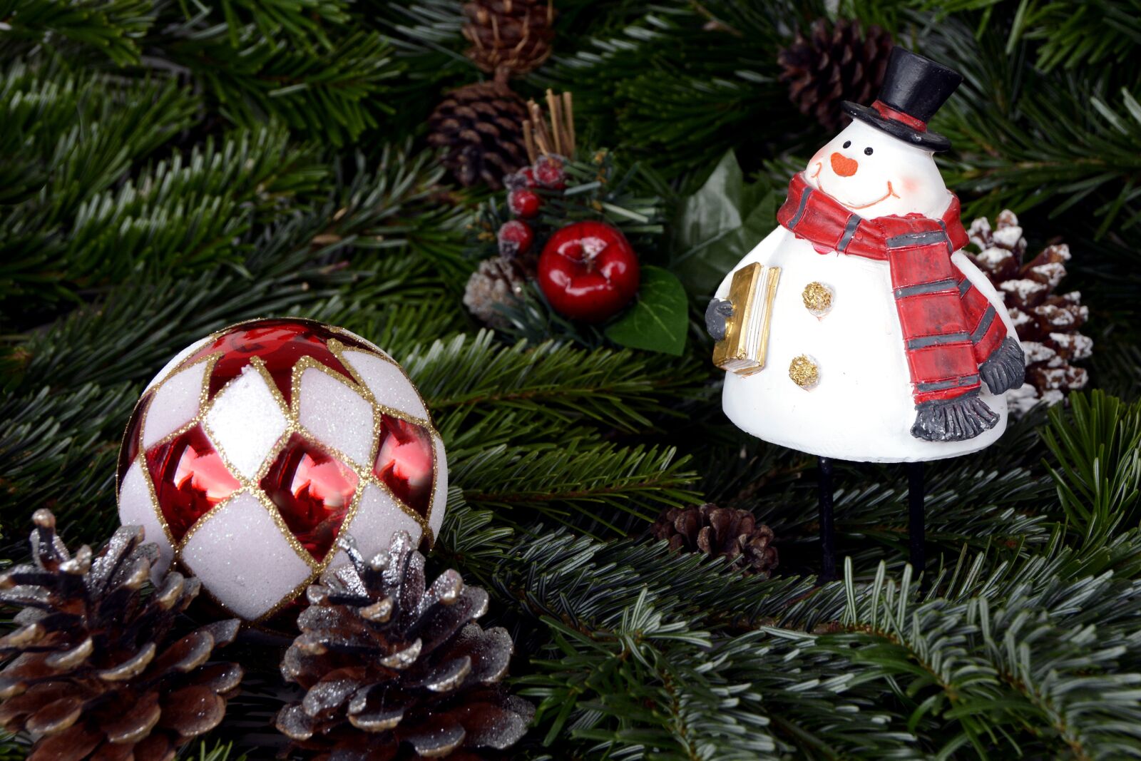 Nikon D7100 sample photo. Snowman, christmas, christmas balls photography