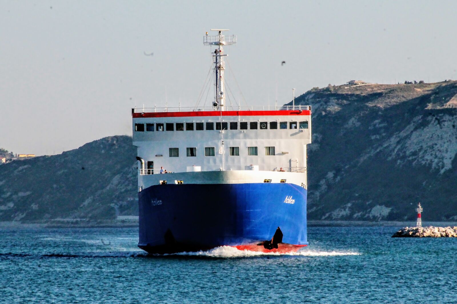 Canon EF75-300mm f/4-5.6 sample photo. Ferry, small ship, sea photography