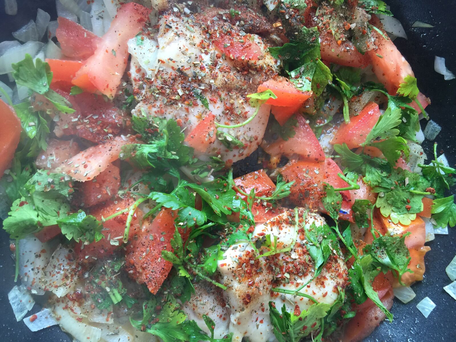 iPhone 6 Plus back camera 4.15mm f/2.2 sample photo. Chicken, tomato, food photography