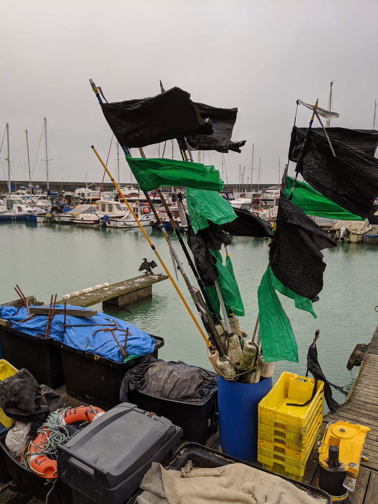 Google Pixel 3 sample photo. Brighton, flags, fishing photography