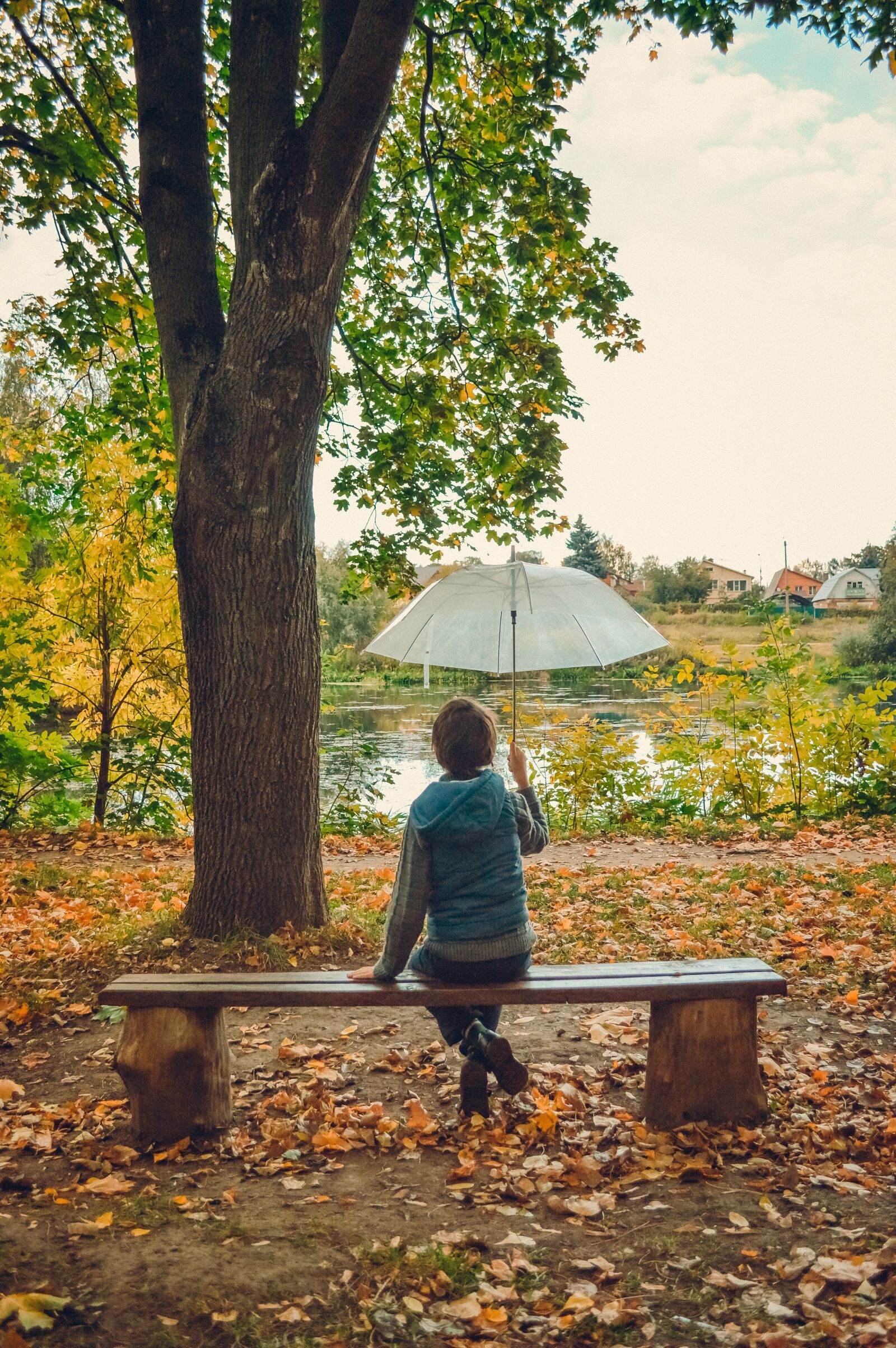 Nikon D3200 sample photo. Umbrella, bench, park photography