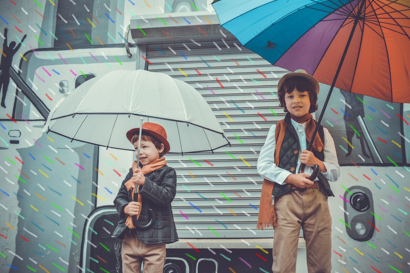Nikon D3200 sample photo. Rain, umbrellas, kids photography