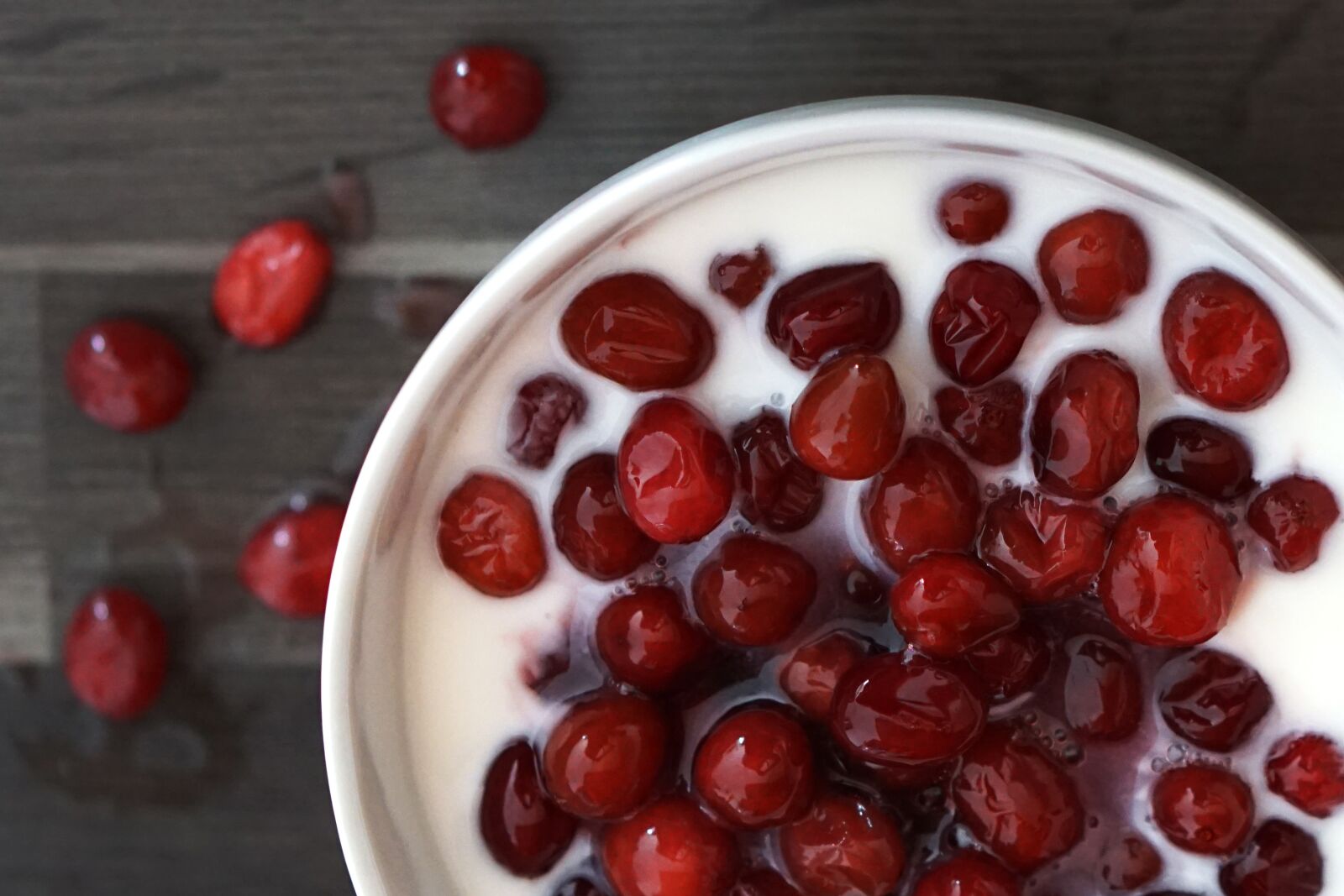 E 50mm F1.8 OSS sample photo. Cranberry, cranberries, yogurt photography
