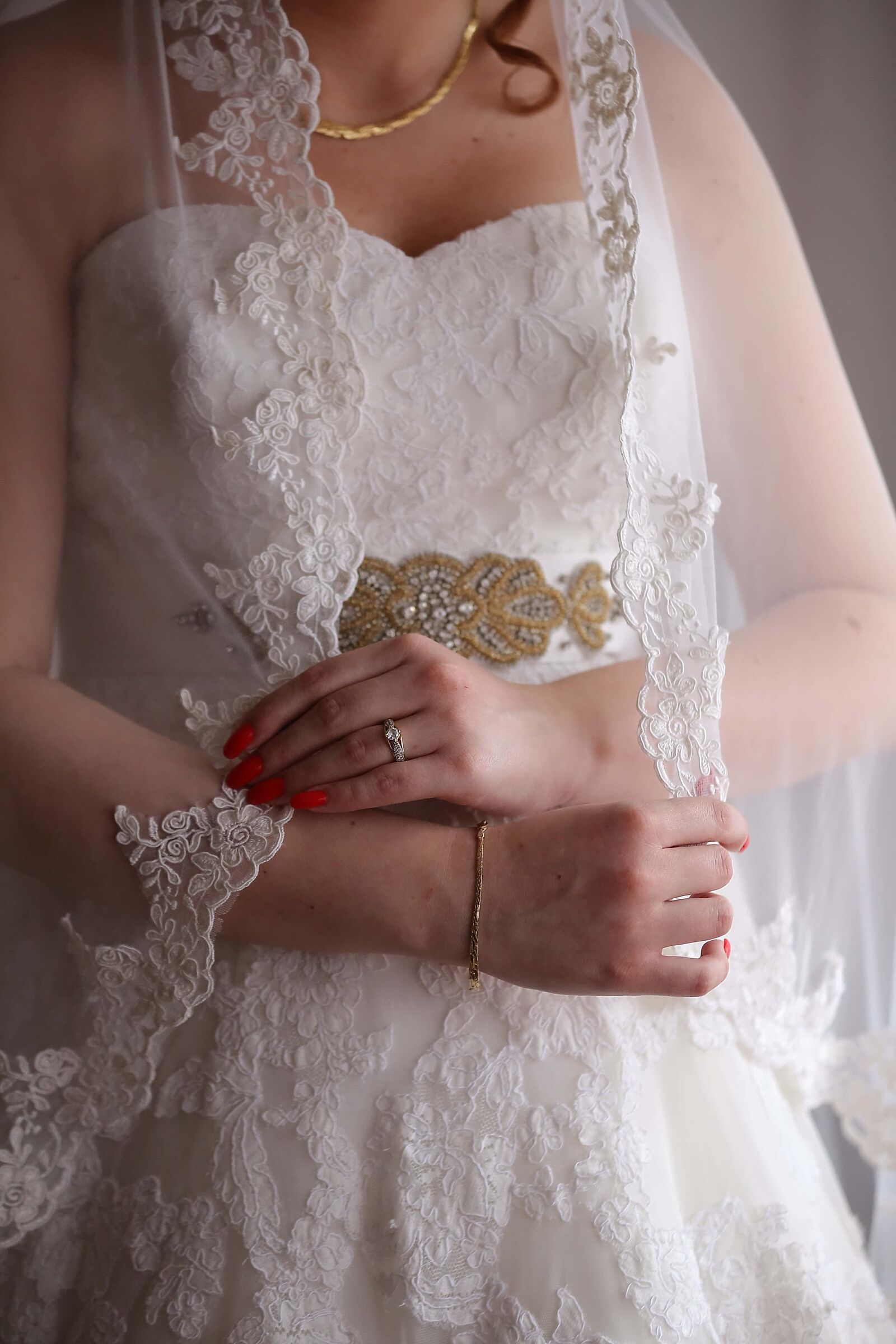 Canon EOS 5D Mark III sample photo. Wedding dress, veil, necklace photography