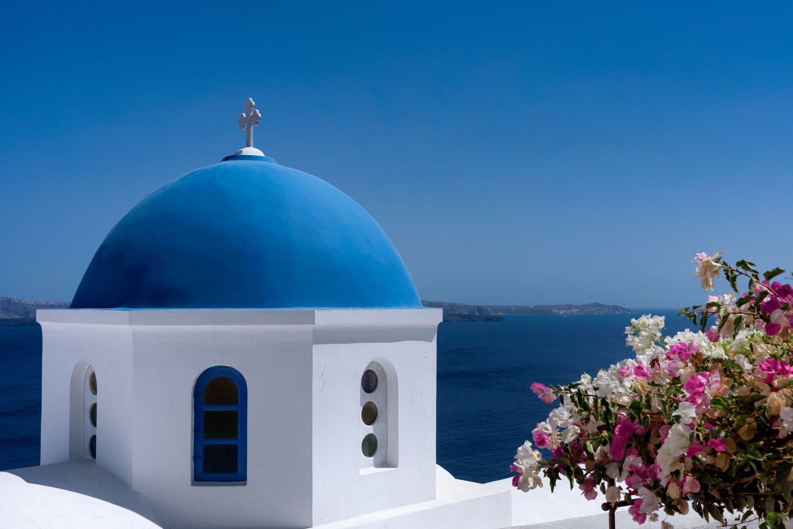 Nikon D750 sample photo. Santorini, blue, dome photography