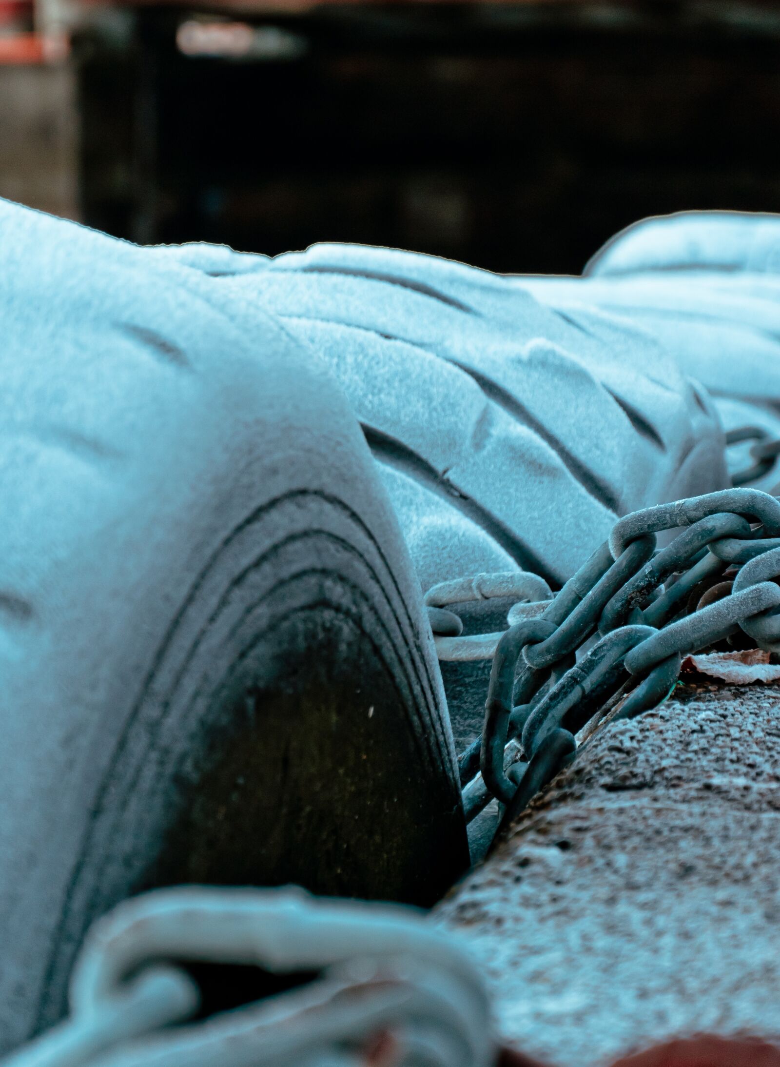 Nikon D3300 sample photo. Tire, frozen chains, cold photography