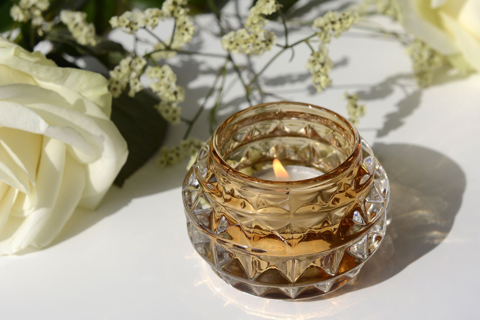 Nikon D7100 sample photo. Tealight, candle, rose photography