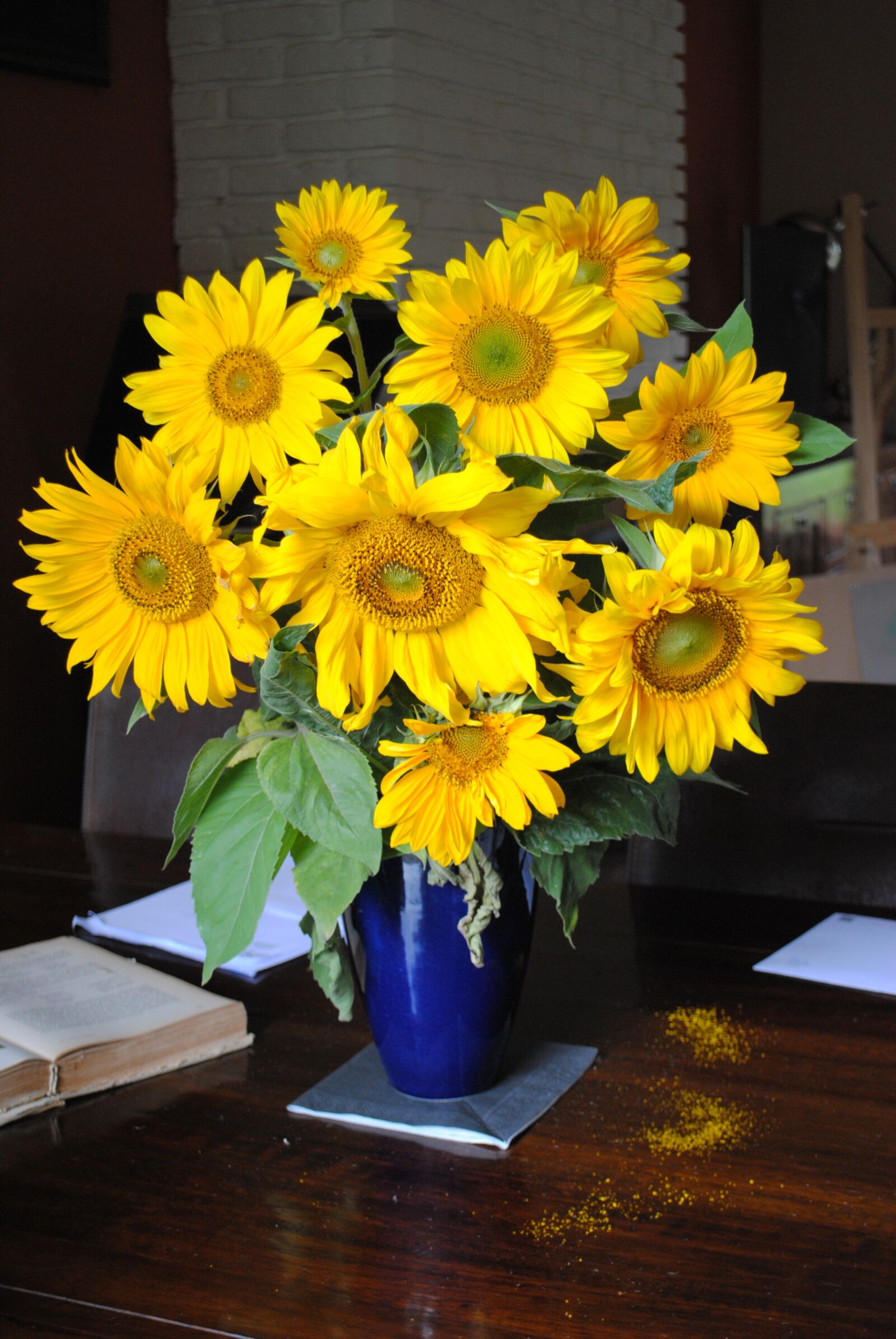 Nikon D3000 sample photo. Sunflowers, blue, vase photography