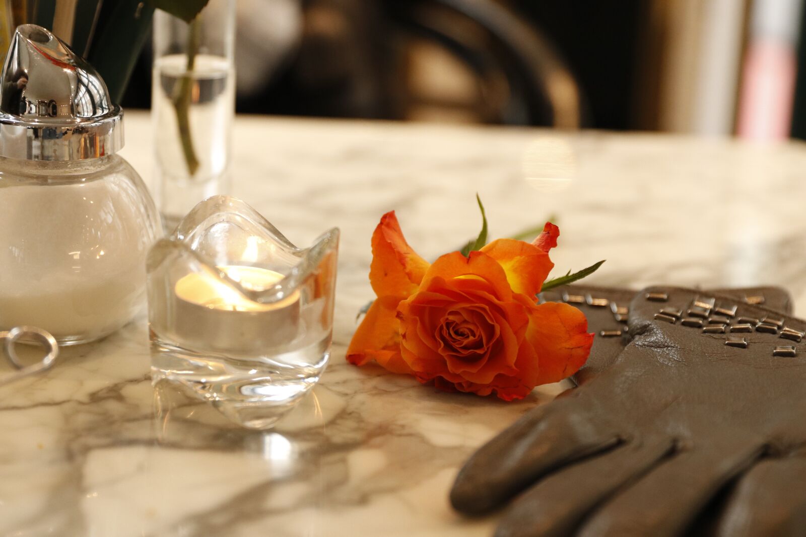 Canon EOS 80D sample photo. Restaurant, gloves, rose photography