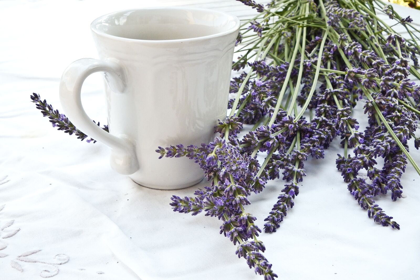Fujifilm FinePix SL1000 sample photo. Lavender, cup, tablecloth photography