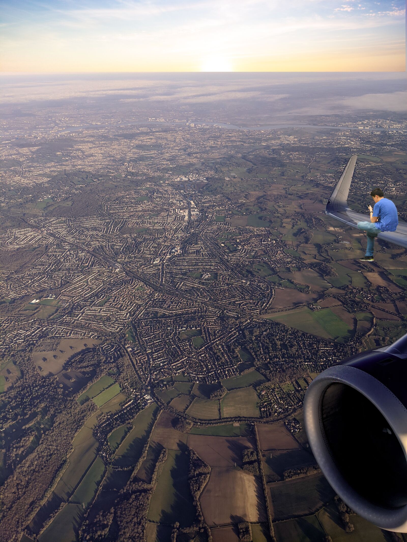 Google Pixel 3 sample photo. Man on plane wing photography