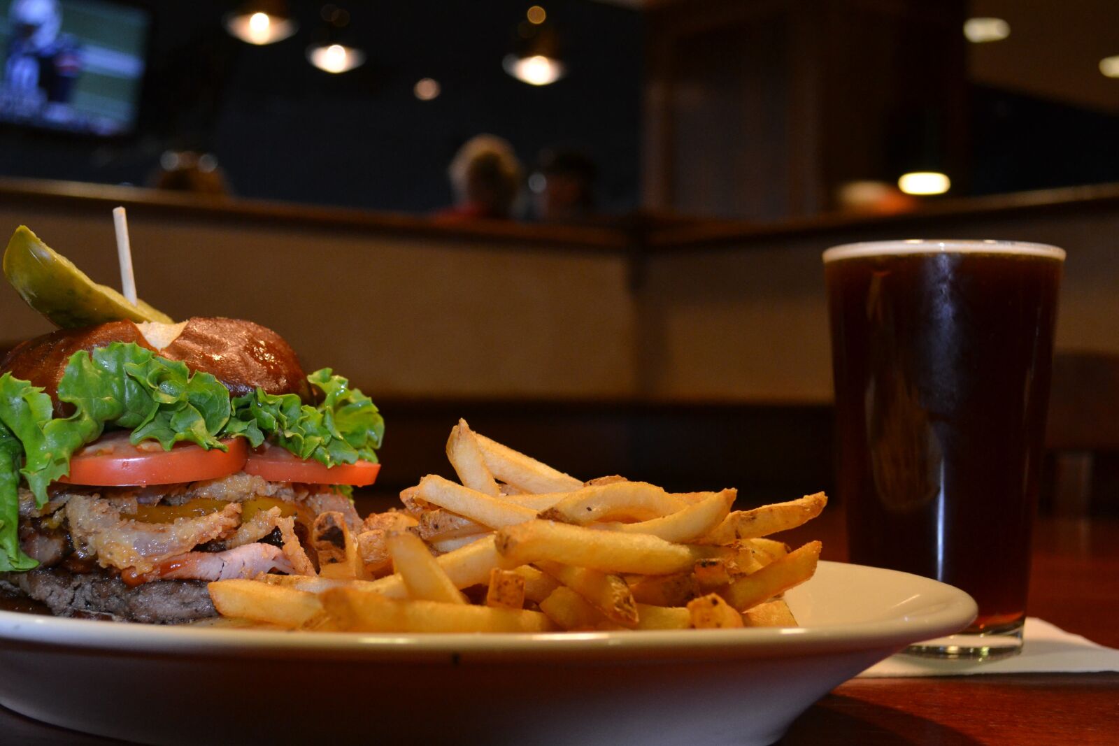 Nikon D3100 sample photo. Hamburger, beer, food photography