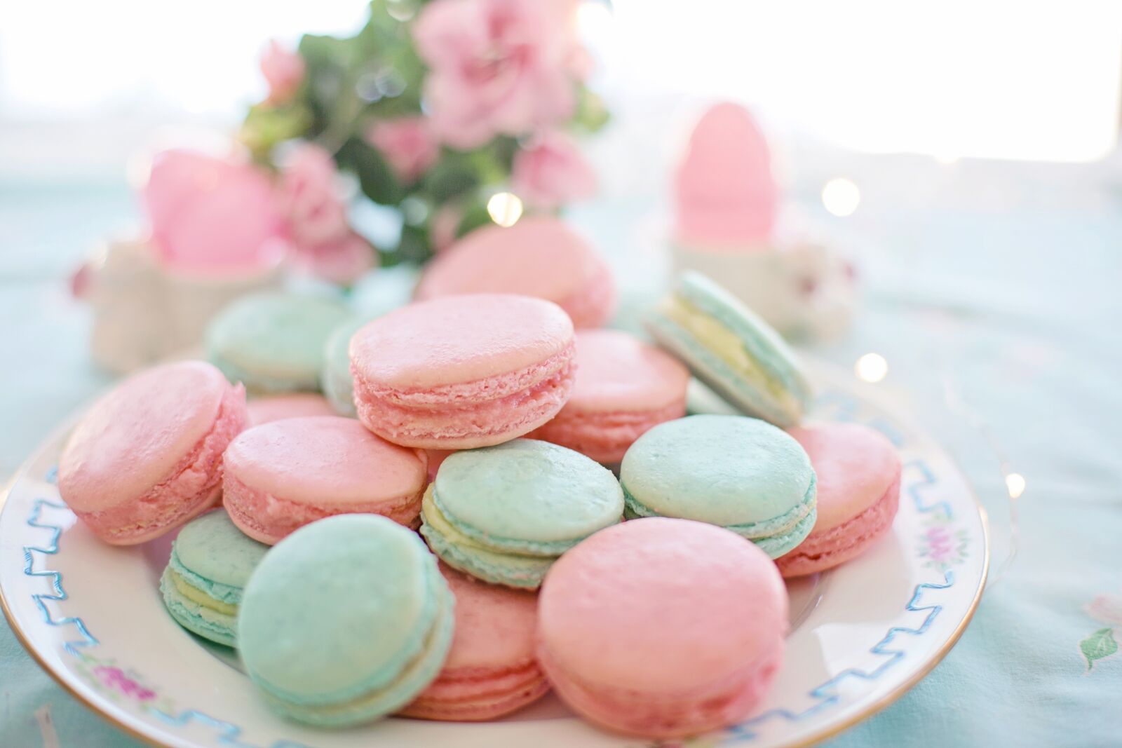 Canon EF 50mm F1.4 USM sample photo. Macarons, pink, aqua photography