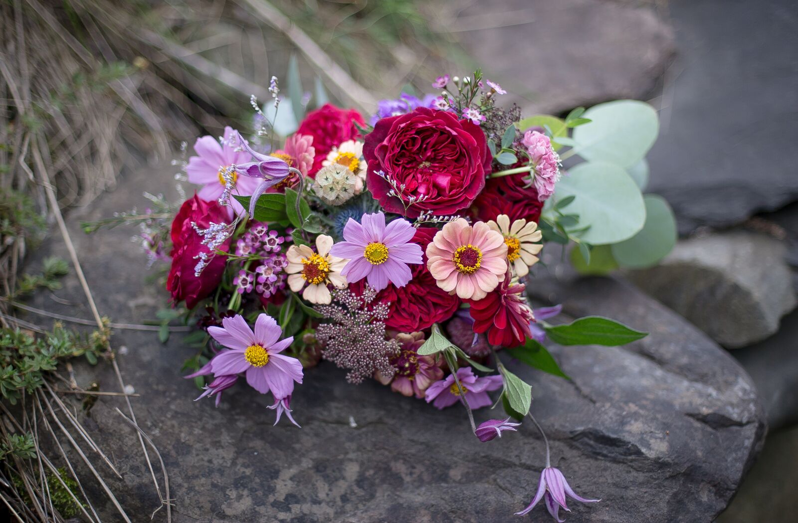 Canon EOS 6D + Canon EF 50mm F1.4 USM sample photo. Bouquet, peach zinnia, antique photography