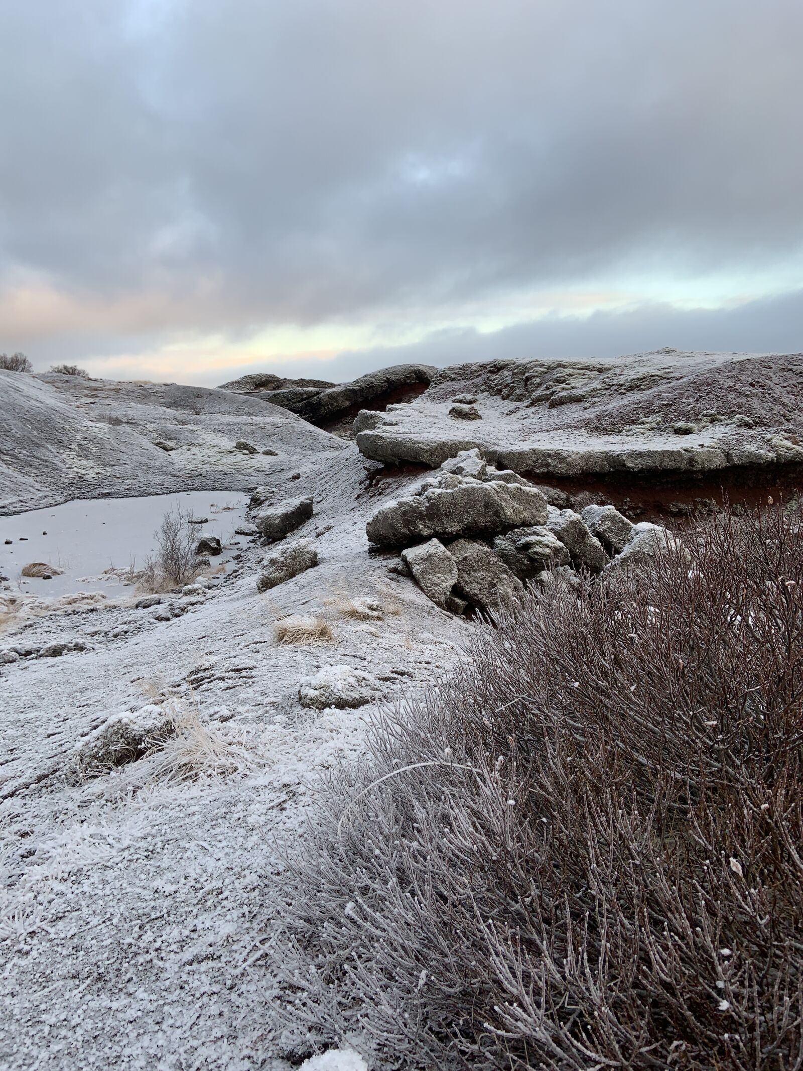 Apple iPhone XR sample photo. Lava field, snow fall photography