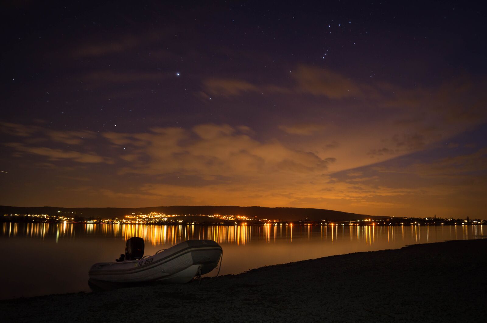 Sony SLT-A37 sample photo. Night, boat, lake photography