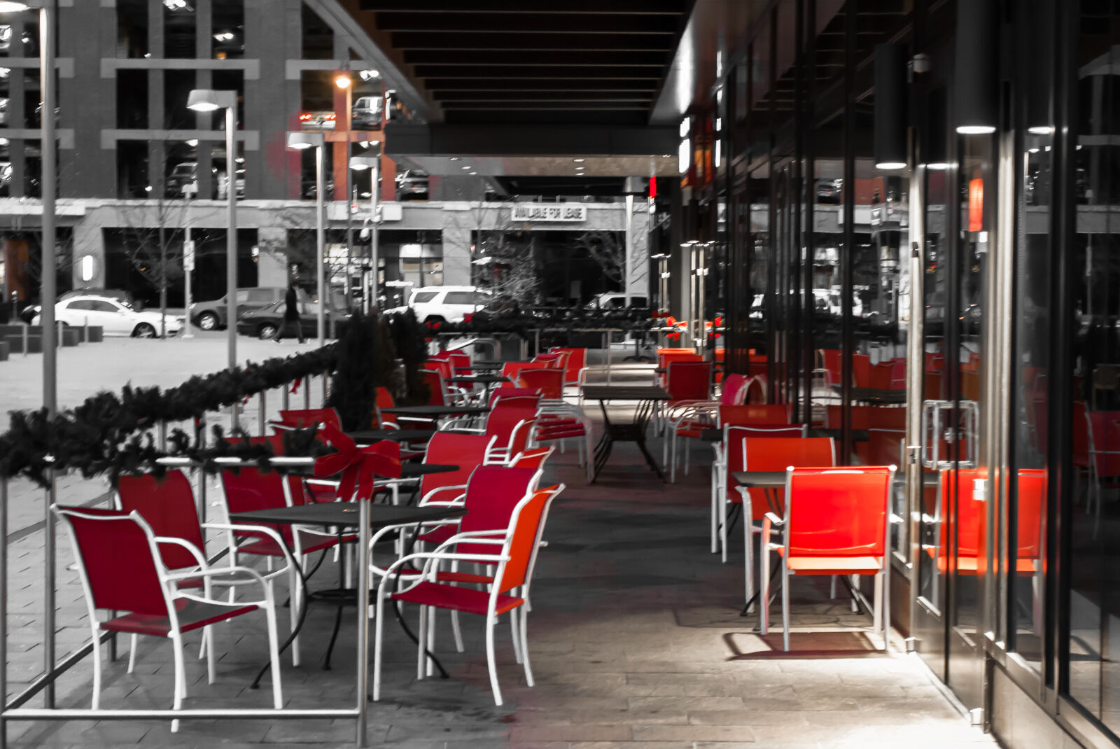 Nikon D5000 sample photo. Cafe, chairs, orange photography
