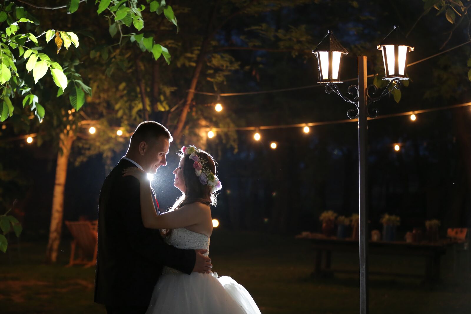 Canon EOS 5D Mark III sample photo. Hugging, groom, nightlife, bride photography