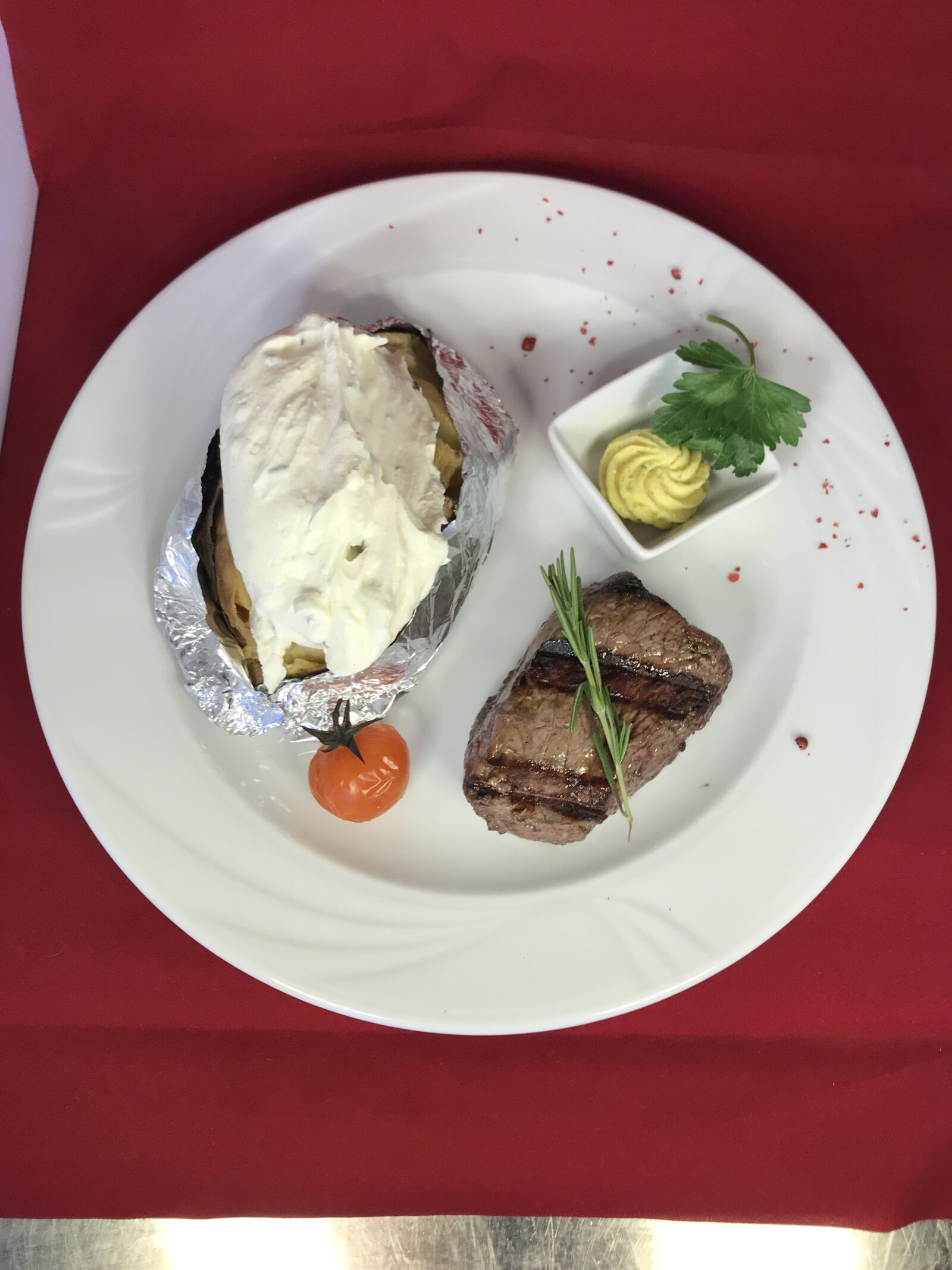 iPhone 7 back camera 3.99mm f/1.8 sample photo. Baked potato, steak, beef photography