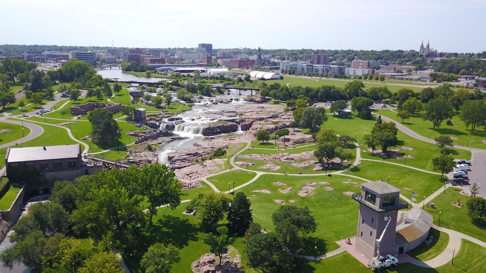 DJI FC220 sample photo. Aerial, sioux, falls, waterfall photography