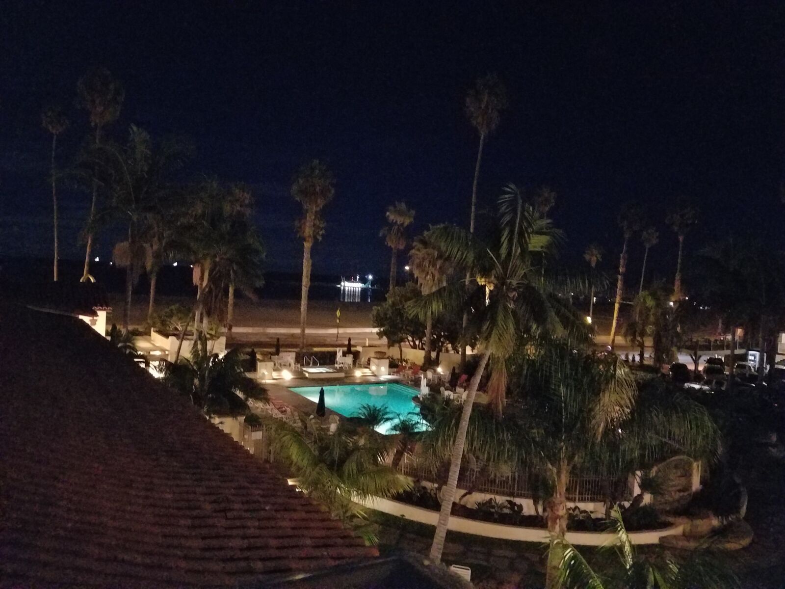 Samsung Galaxy S7 sample photo. Night, palms, pool photography