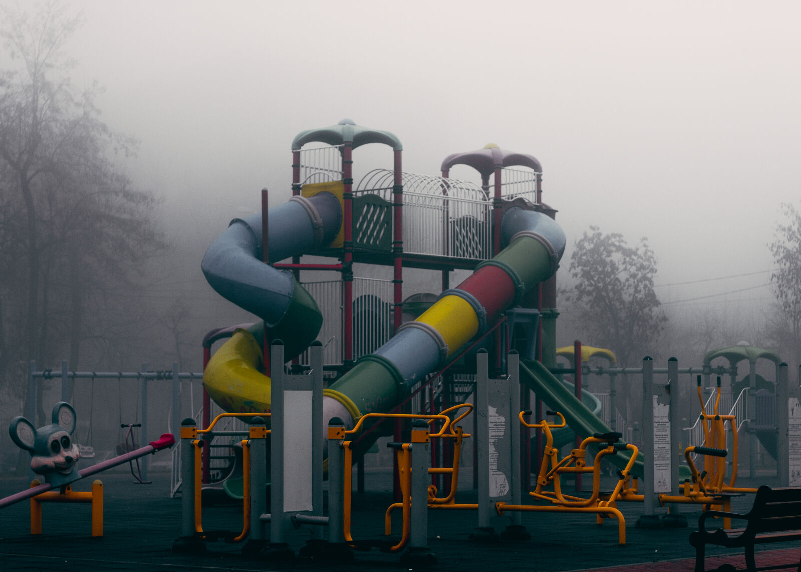 Canon EOS 550D (EOS Rebel T2i / EOS Kiss X4) + Canon EF 50mm F1.8 II sample photo. Cold, fog, playground, park photography