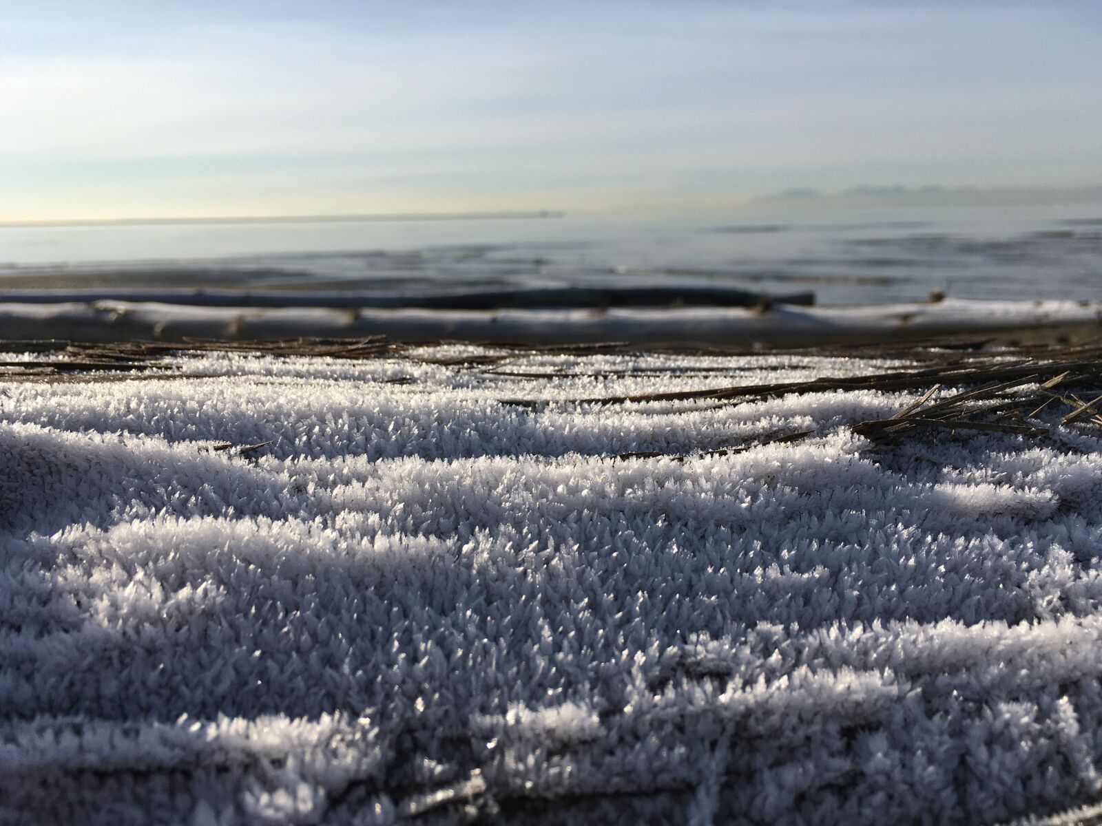 iPhone SE back camera 4.15mm f/2.2 sample photo. Frost, beach, sky photography