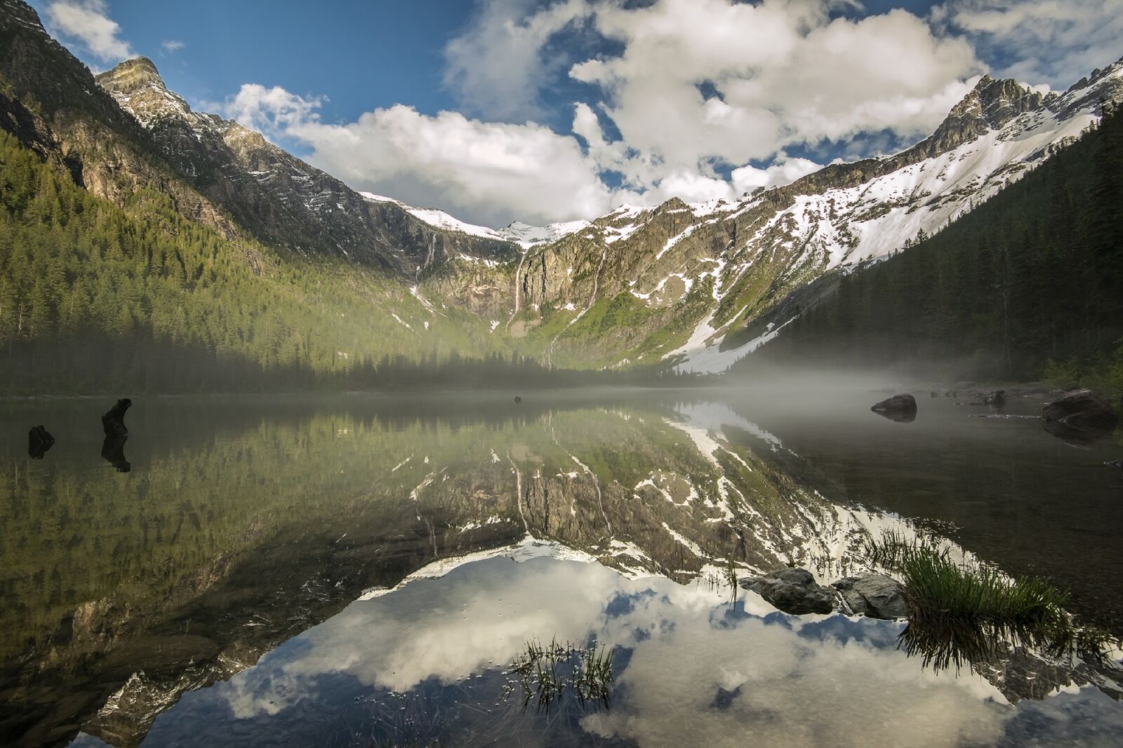 Nikon D800E sample photo. Avalanche lake, fog bank photography