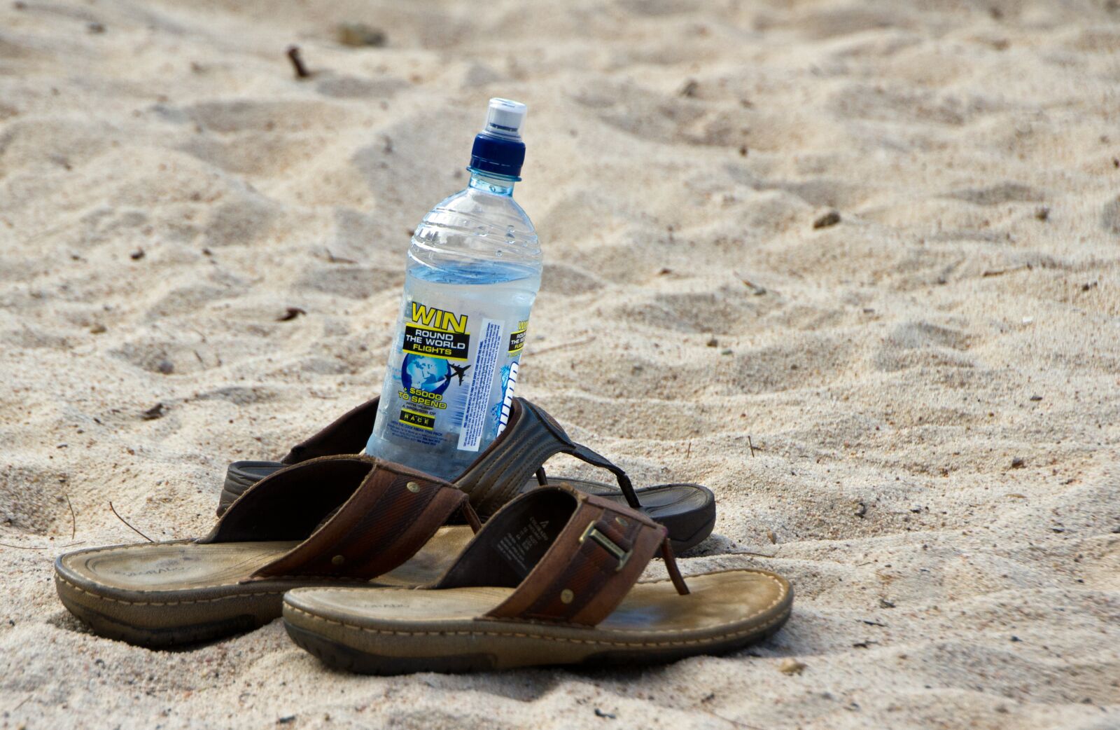 Canon EOS 7D sample photo. Sand, beach, water bottle photography