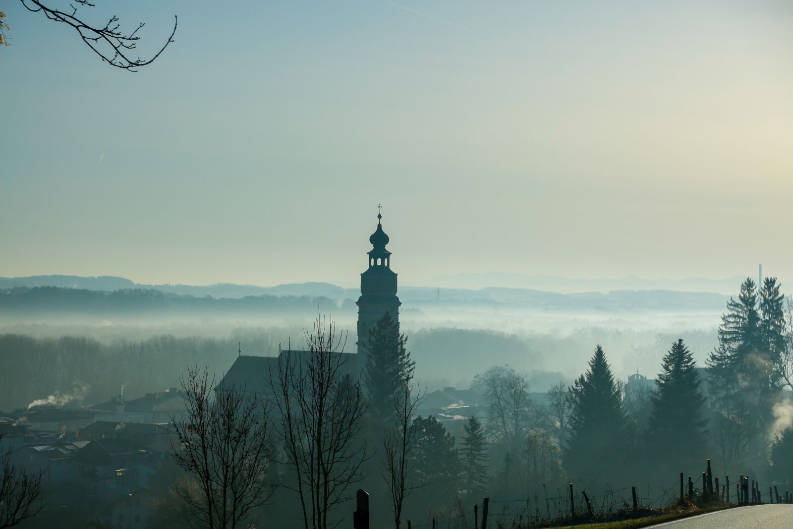 Canon EF 24-105mm F4L IS USM sample photo. Church, fog, landscape photography