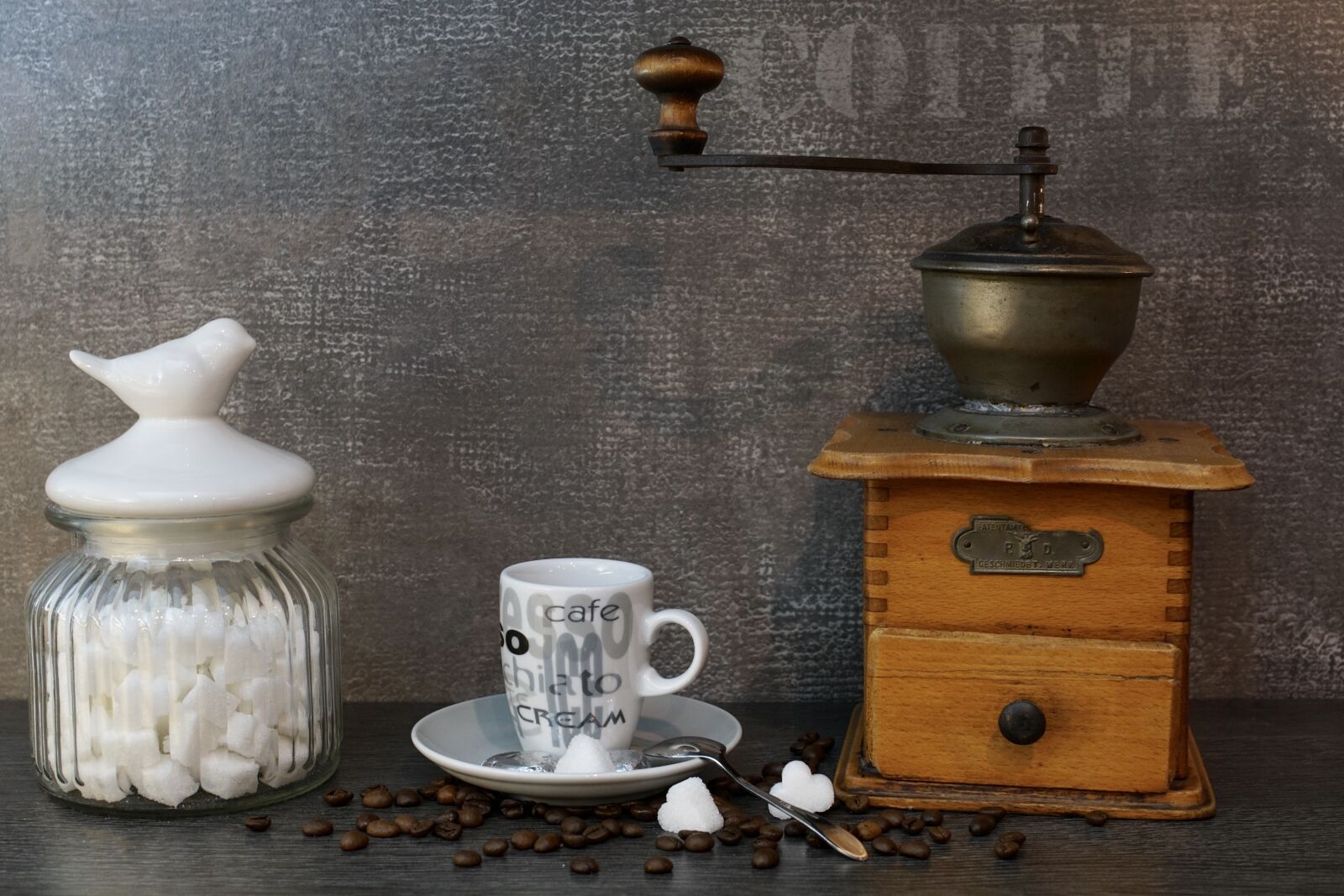 Sony ILCA-77M2 + 35mm F1.4 sample photo. Grinder, sugar bowl, old photography