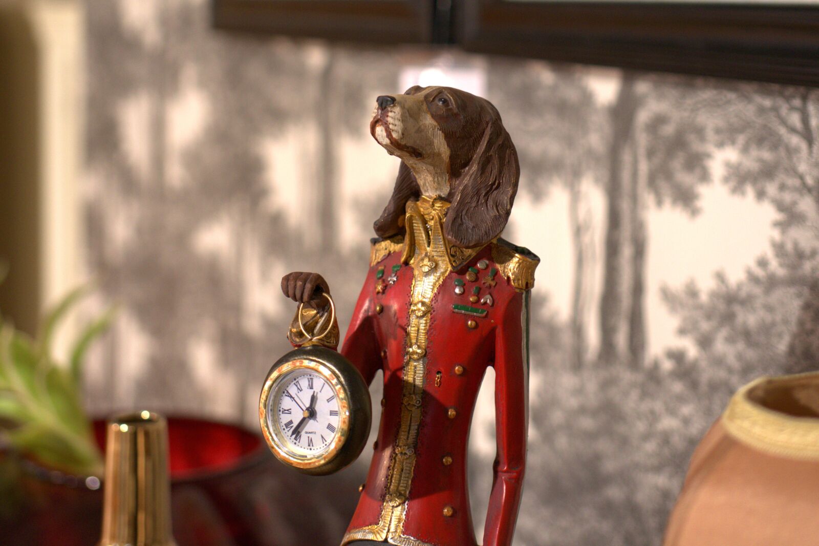 Sony FE 50mm F2.8 Macro sample photo. Clock, figure, dog photography