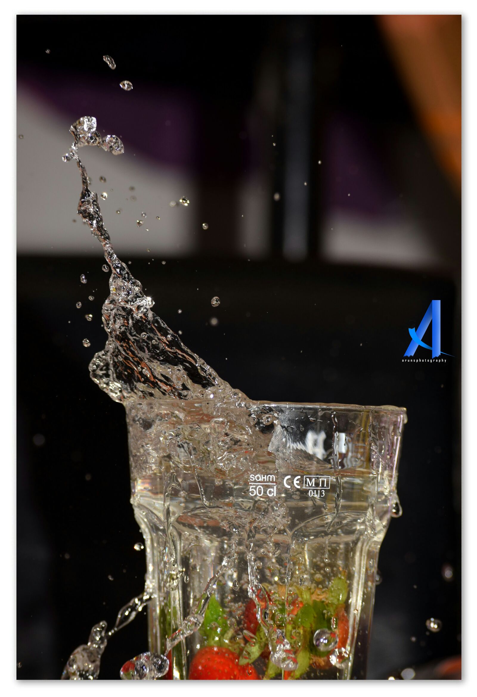 Nikon D3300 sample photo. Arunsphotography, glass, strawberries, water photography