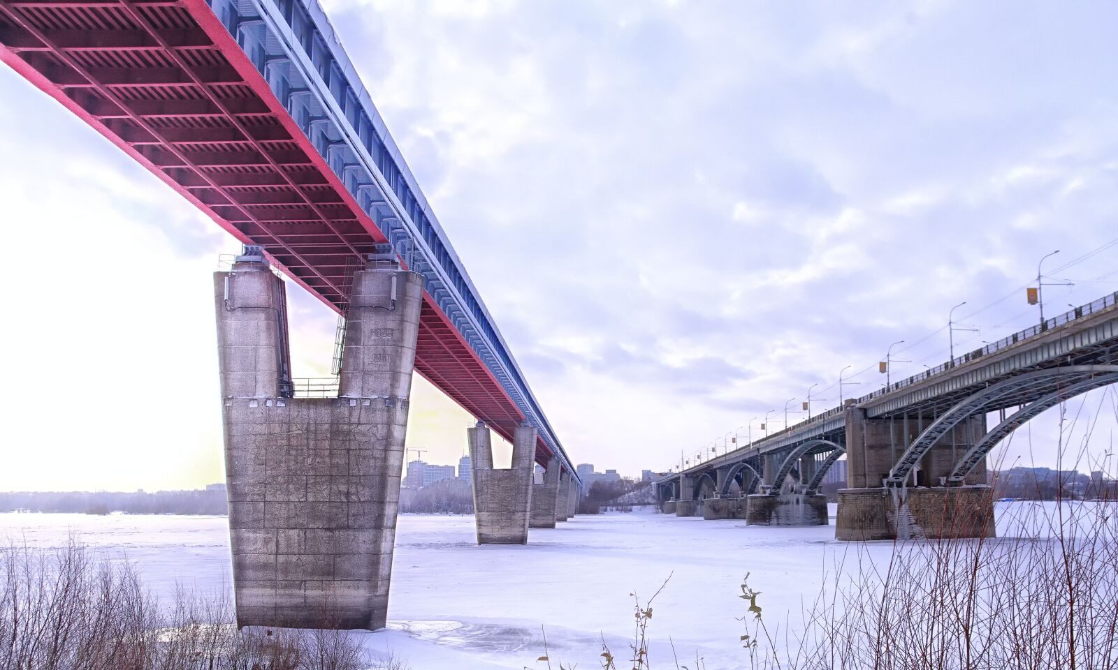 Pentax K-500 sample photo. Bridge, river, winter photography