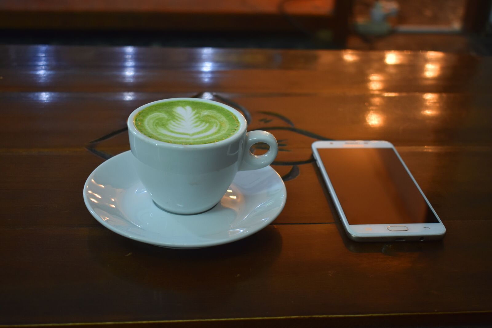 Nikon D3400 sample photo. Green tea latte, tea photography