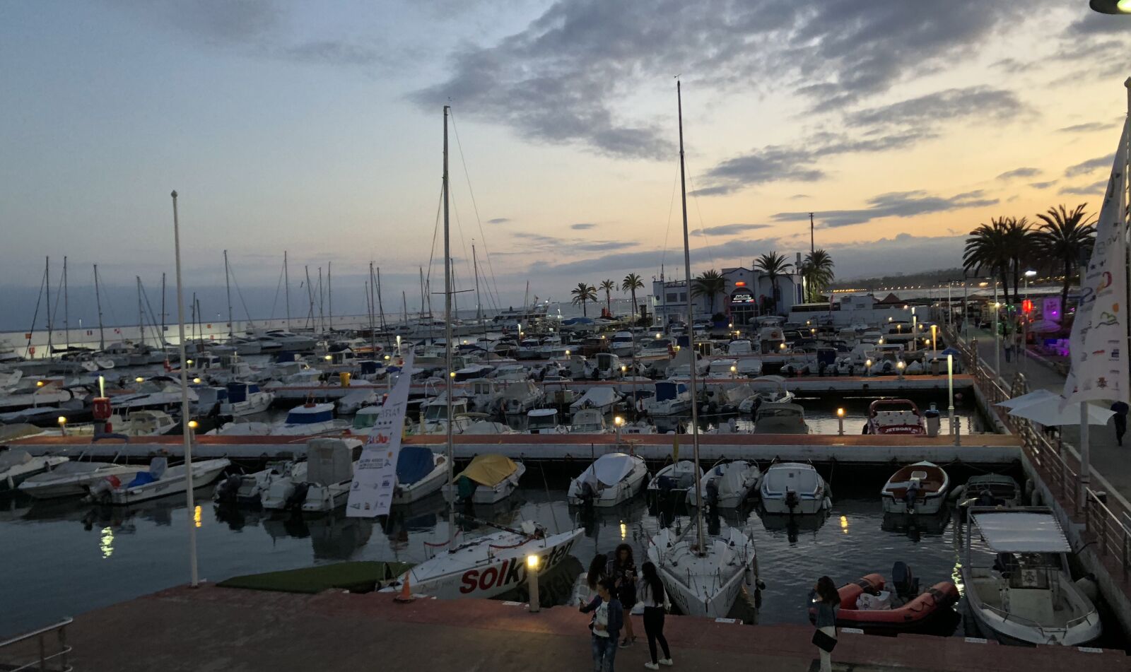 iPhone 8 Plus back dual camera 3.99mm f/1.8 sample photo. Marbella marina by night photography