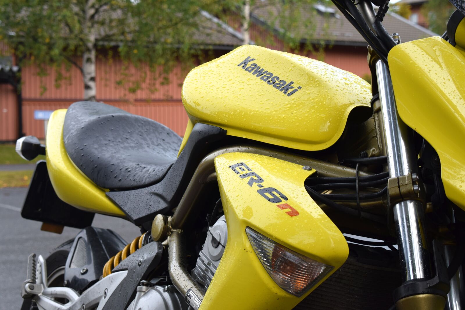 Nikon D5300 sample photo. Yellow, motorcycle, rain photography