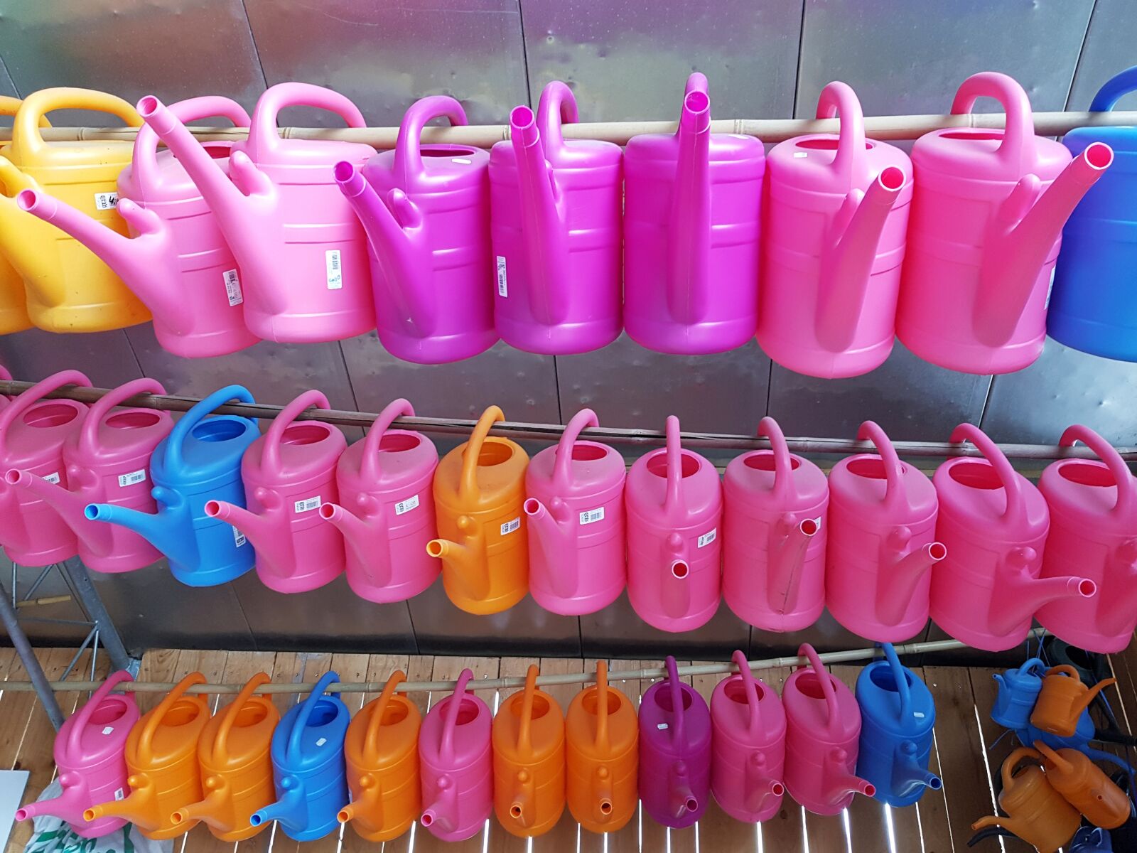 Samsung Galaxy S7 Edge sample photo. Watering cans, sale, lined photography