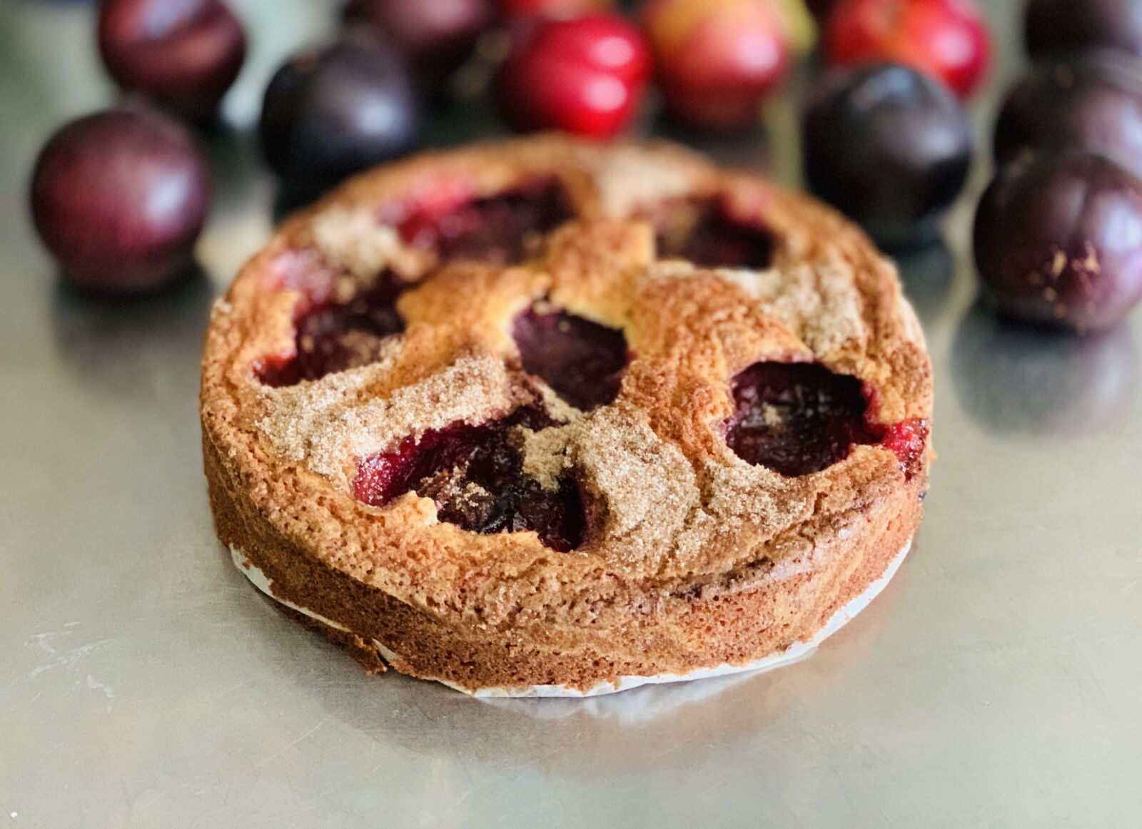 iPhone XS Max back dual camera 6mm f/2.4 sample photo. Plum tart, baked goods photography