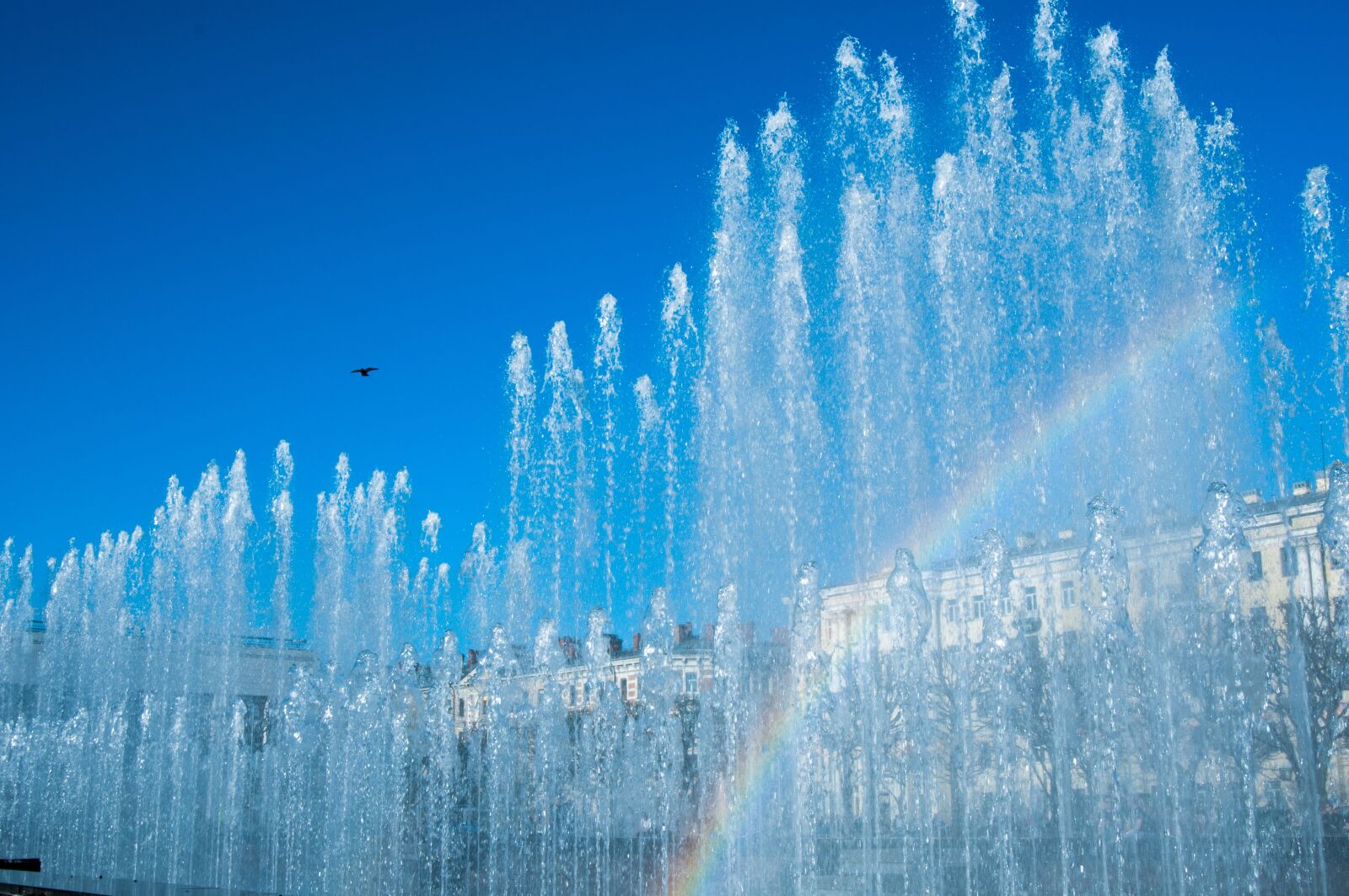 Nikon D300S sample photo. Fountain, rainbow, sky photography