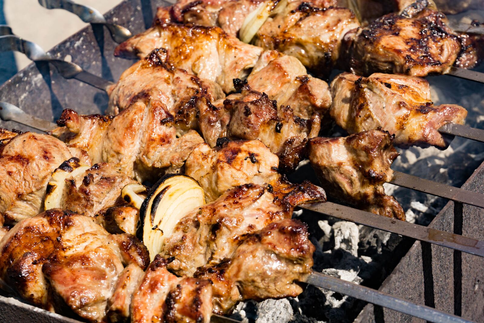 Sony a6000 sample photo. Shish kebab, meat, picnic photography