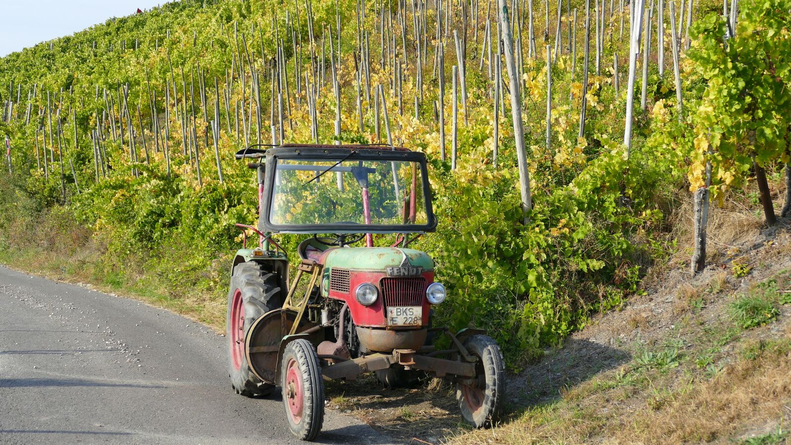 Panasonic Lumix DMC-FZ1000 sample photo. Mosel, wine harvest, tractor photography
