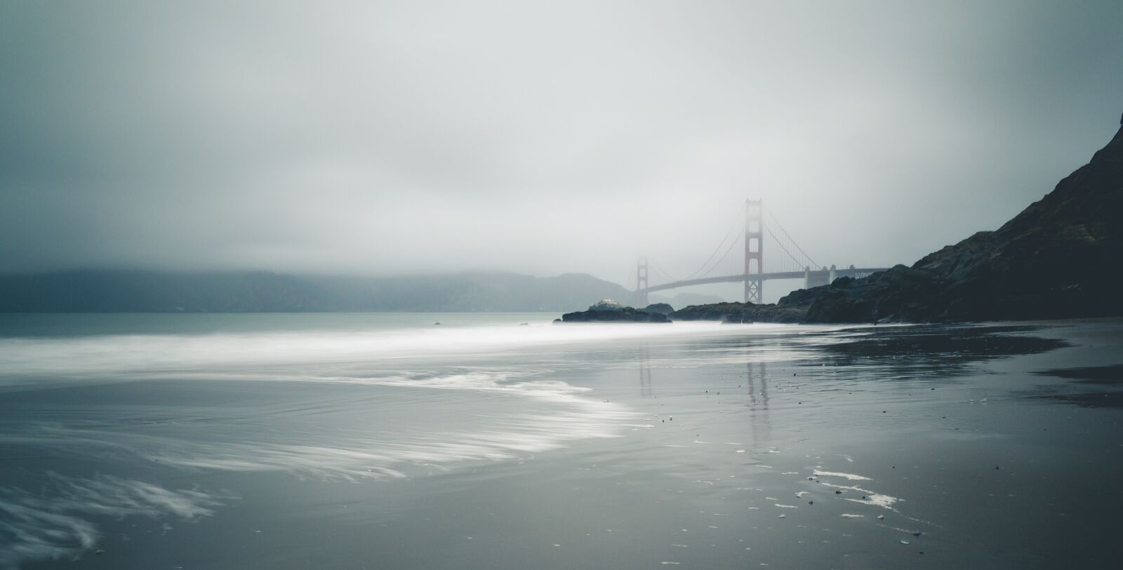 Ricoh GR sample photo. Beach, bridge, fog photography