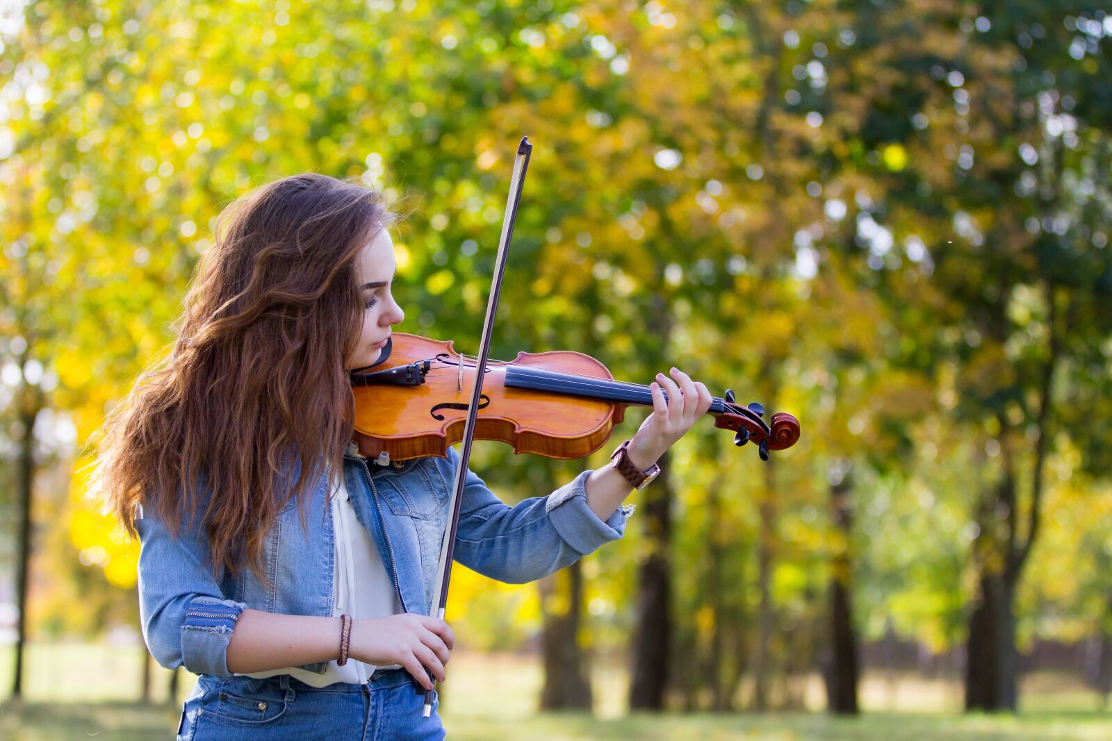 Canon EOS 60D + Canon EF 70-200mm F2.8L IS II USM sample photo. Autumn, girl, violin photography