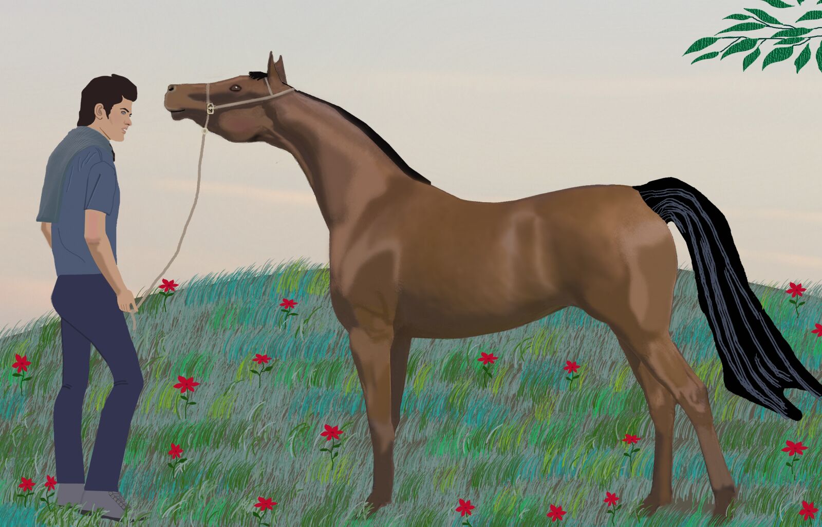 Canon EOS 400D (EOS Digital Rebel XTi / EOS Kiss Digital X) sample photo. Handsome man, horse, flowers photography