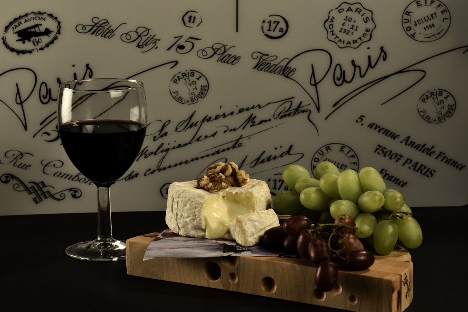 Nikon D810 sample photo. Wine, cheese, grape photography