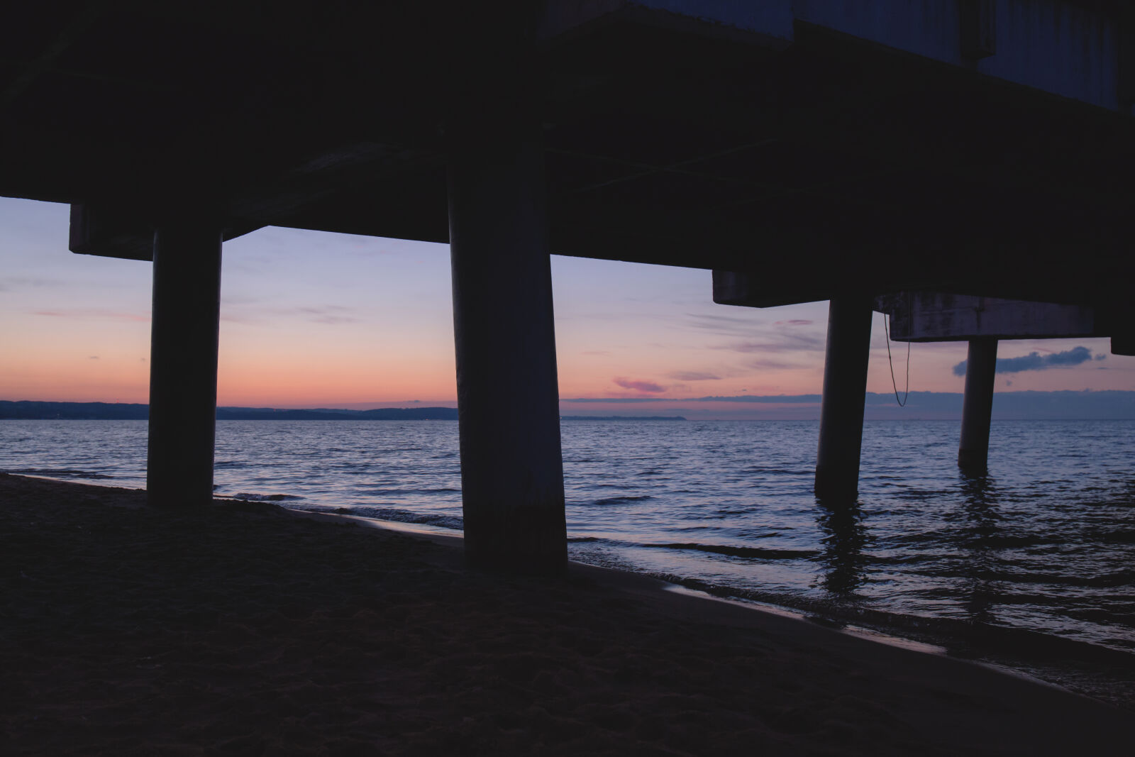 Canon EF 24-70mm F4L IS USM sample photo. Beach, clouds, dawn, dock photography